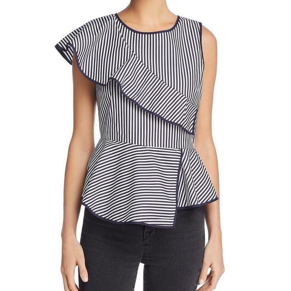 Parker Asymmetrical Striped Ruffled Top